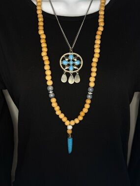 Bead Necklace with Turquoise Blue Pendant